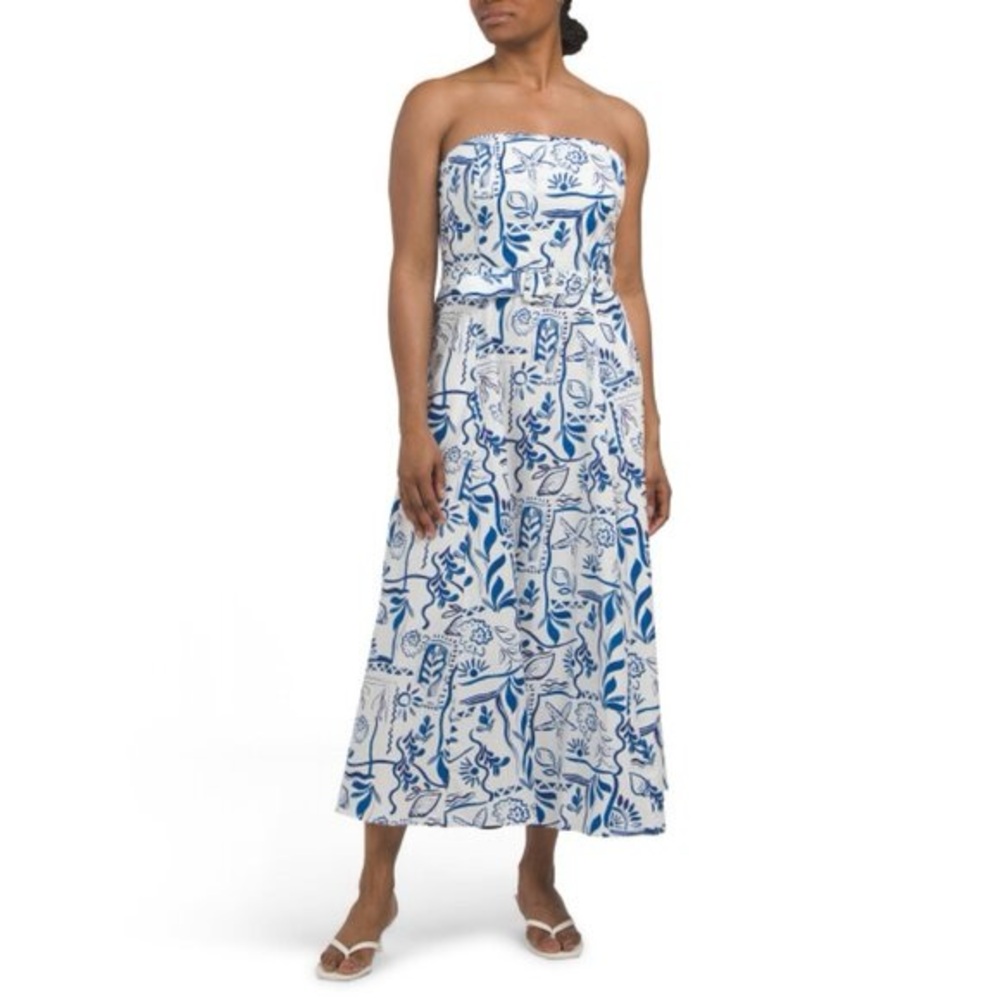 Rachel Zoe Strapless Dress in White and blue size 10 GUC